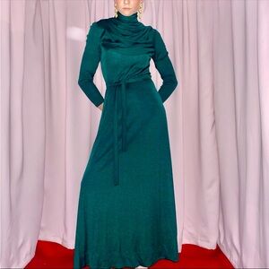 Lillie Rubin Long Sleeve Green Mock Neck Maxi Dress Gown